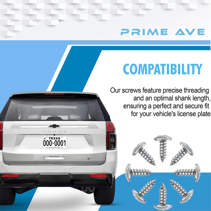 PRIME AVE Stainless Steel License Plate Screws for License Plates, Frames, Covers - Rust Proof Licence Plate Screw Set for Front/Rear Compatible with Buick Cadillac Chevrolet GMC - Image 3