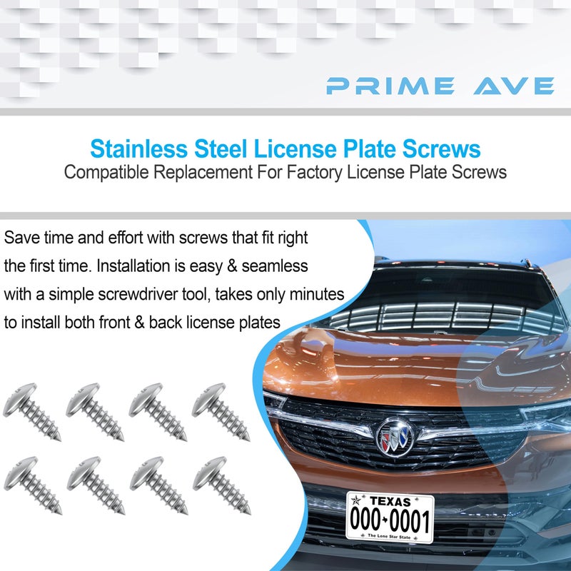 PRIME AVE Stainless Steel License Plate Screws for License Plates, Frames, Covers - Rust Proof Licence Plate Screw Set for Front/Rear Compatible with Buick Cadillac Chevrolet GMC - Image 4