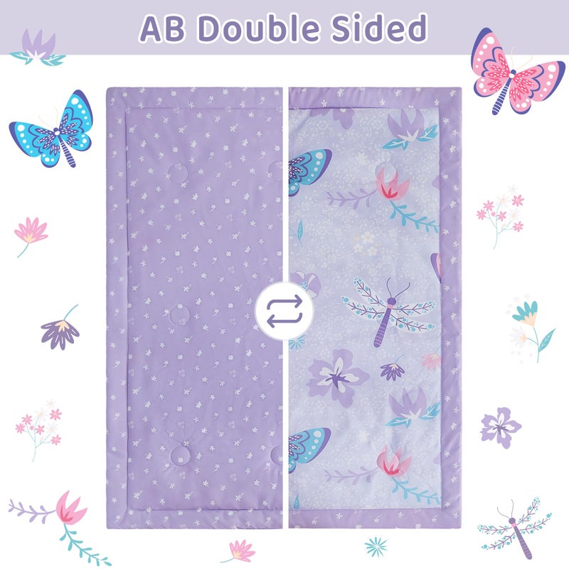 lasoftan 3 Piece Baby Crib Bedding Set, Infant Nursery Bed Set Decor with Quilt + Fitted Crib Sheet + Skirt, Baby Bedding Set Breathable and Soft for Baby Boy and Girl - Purple Butterfly - Image 4