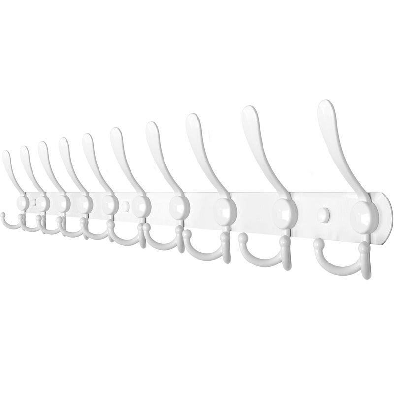 WEBI Coat Rack Wall Mount37 58 Long10 HooksCoat Hooks Wall Mounted16 Hole to HoleCoat Hanger WallTri Hooks for Hanging CoatsClothesJacketHatsWhite