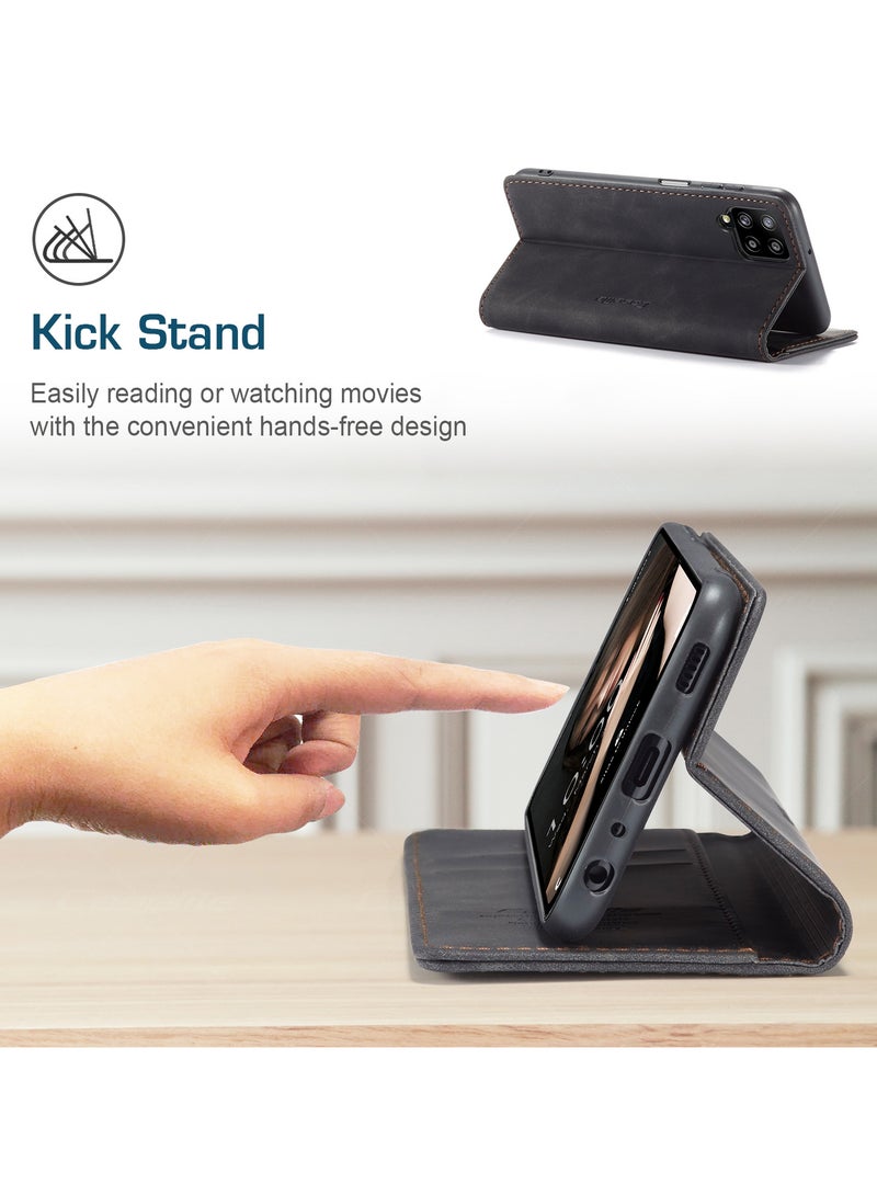 CaseMe Samsung Galaxy A12 4G/5G/M12 Case Wallet Case Book Folding Flip Folio Case with Magnetic Kickstand Card Slots Protective Cover - Black - Image 5