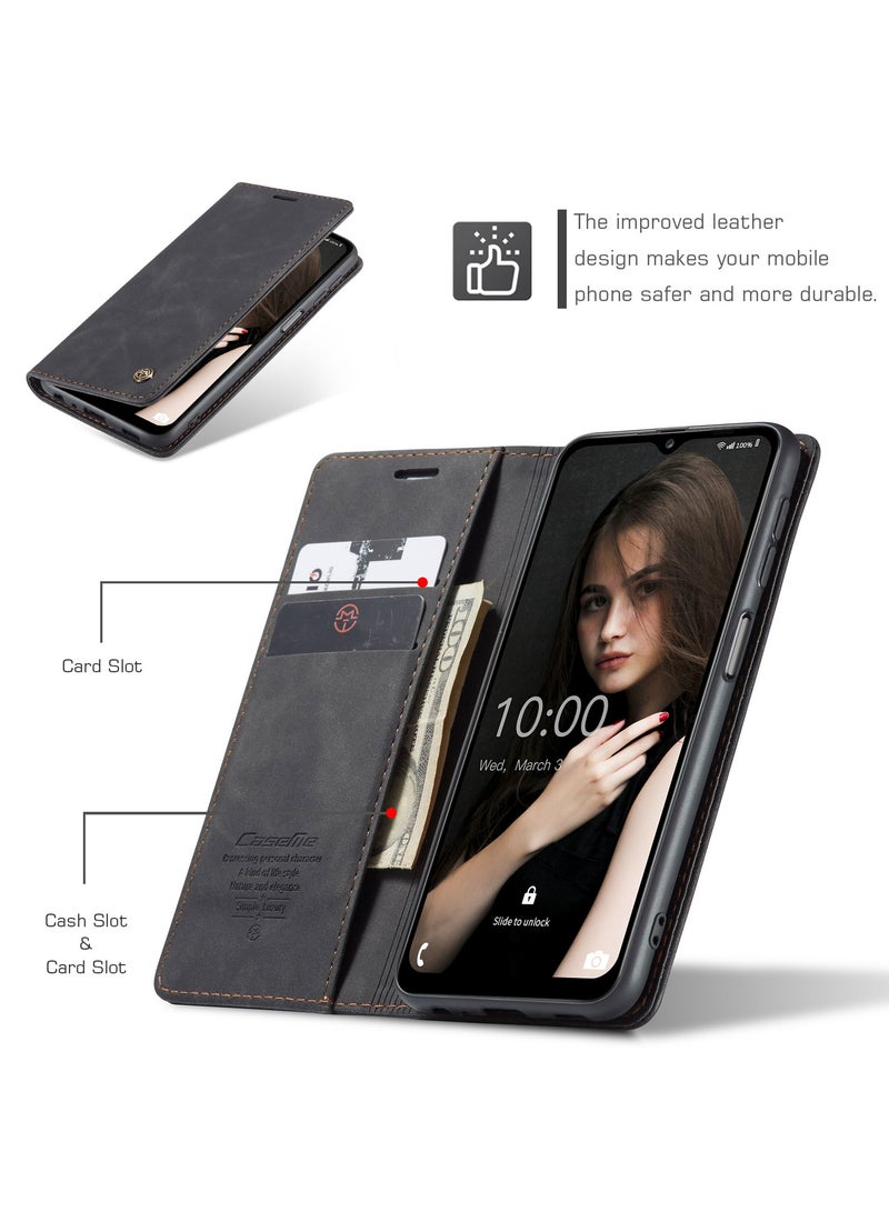 CaseMe Samsung Galaxy A12 4G/5G/M12 Case Wallet Case Book Folding Flip Folio Case with Magnetic Kickstand Card Slots Protective Cover - Black - Image 4