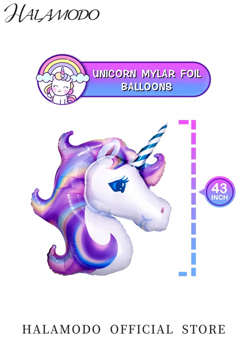 هالامودو بالون رأس وحيد القرن بحجم 43 بوصة بالون هائل من الماير بالون فويل وحيد القرن الأرجواني لزينة حفلات أعياد الميلاد لوازم حفلات وحيد القرن للبنات - Image 3