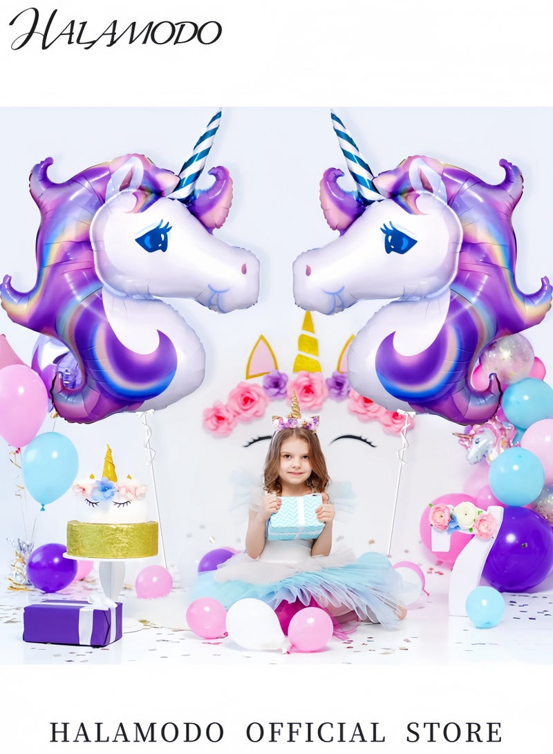 هالامودو بالون رأس وحيد القرن بحجم 43 بوصة بالون هائل من الماير بالون فويل وحيد القرن الأرجواني لزينة حفلات أعياد الميلاد لوازم حفلات وحيد القرن للبنات - Image 2