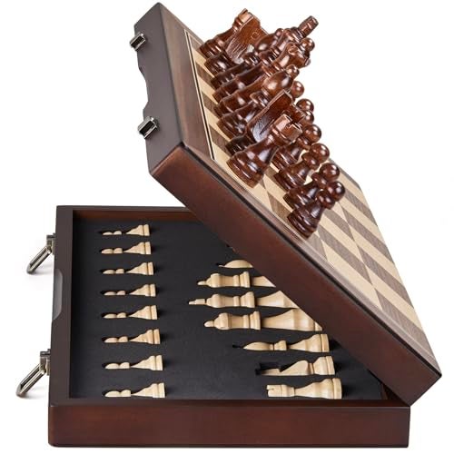 AMEROUS 15 Magnetic Wooden Chess Set for Adults Kids with Folding Board Gift Package Pieces Storage Slots Handmade PiecesChess Board Game Set for Tournament Professional Beginner - Image 1