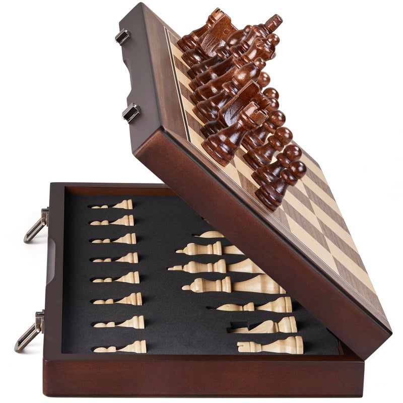 AMEROUS 15 Magnetic Wooden Chess Set for Adults Kids with Folding Board Gift Package Pieces Storage Slots Handmade PiecesChess Board Game Set for Tournament Professional Beginner - Image 2