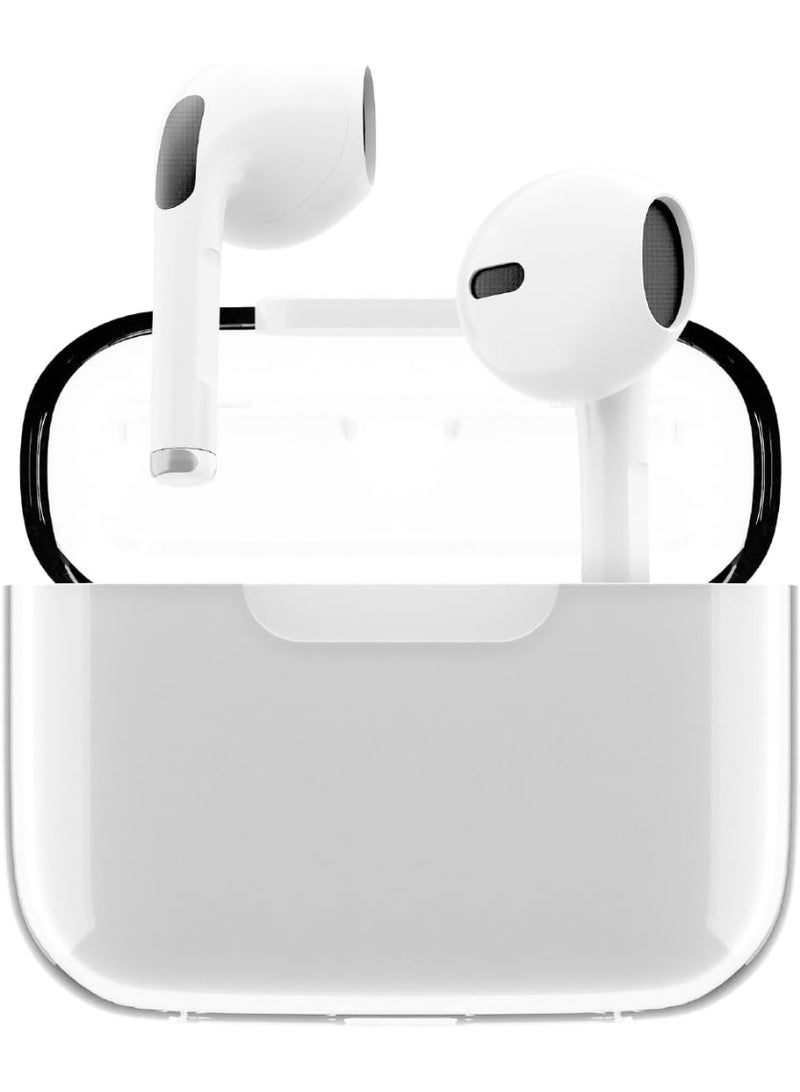 JUICE Airphones Wireless Earbuds, Stylish Design Earphones, Tiny, Lightweight Comfort, Smart Noise Cancelling, Clear Sound, IPX4, Touch Control, Bluetooth 5, 20Hours Playtime, 10m Range - White - Image 1