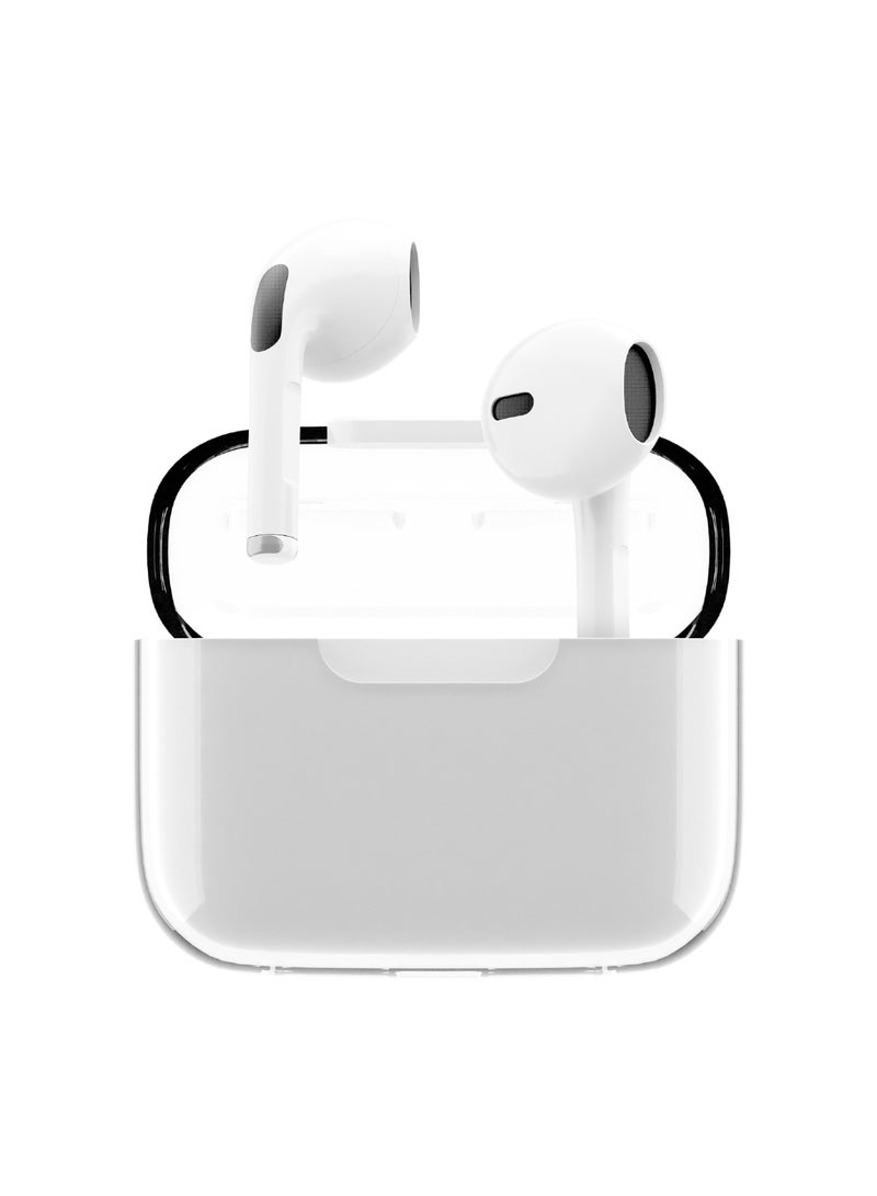 JUICE Airphones Wireless Earbuds, Stylish Design Earphones, Tiny, Lightweight Comfort, Smart Noise Cancelling, Clear Sound, IPX4, Touch Control, Bluetooth 5, 20Hours Playtime, 10m Range - White - Image 3