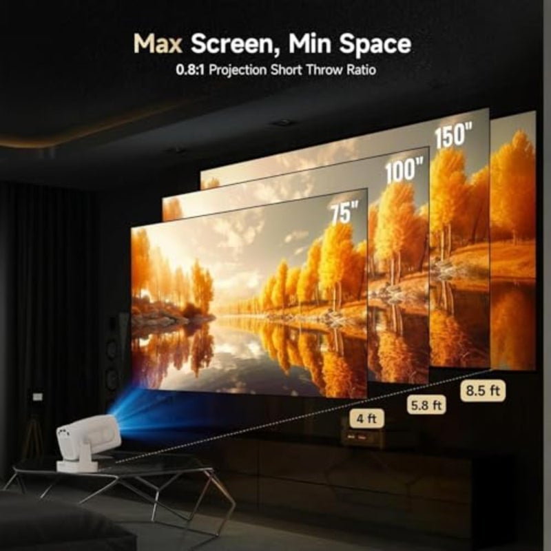 جهاز عرض ذكي صغير لاستخدام السينما المنزلية، هيكل بلاستيكي ABS، لون أسود، دعم 4K مع التركيز التلقائي وتصحيح الانحراف - Image 5