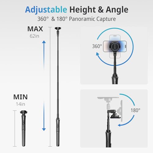 UBeesize 62 Magnetic Selfie Stick Phone Tripod with Wireless Remote Extendable Cell Phone Tripod Stand Compatible with MagSafe Cellphone Tripod for iPhone 17 16 15 14 13 12 and Android Phones - Image 3