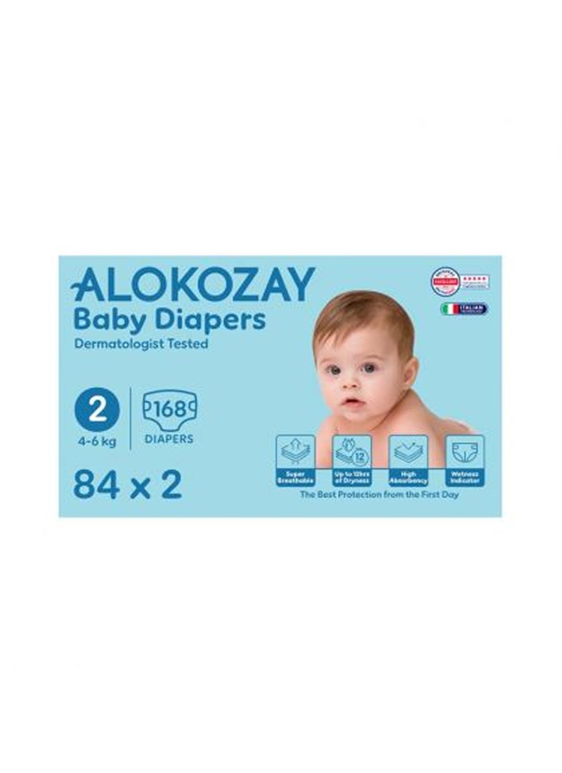 Alokozay Premium Baby Diapers - Size 2 4-6 Kg 2 x 84 Diapers - Image 1