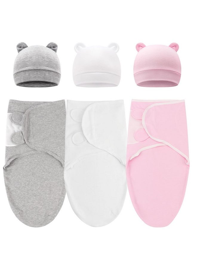 DRESHOW DRESHOW BQUBO 3 Pack Preemie Swaddle Blanket Wrap with Bear Ears Hat Set for Baby Boys Girls Preemie Swaddle Preemie Cap for 3-7 Lbs Preemie & 0-3 Months Girls Boys  - Image 1