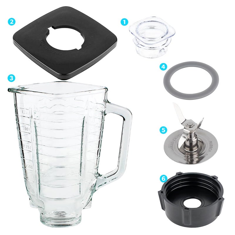 LMEI Replacement Parts 5-Cups Square Top Glass Jar Assembly With Bladeï¼ŒCompatible with Oster Classic Series Blender and Osterizer blender - Image 2