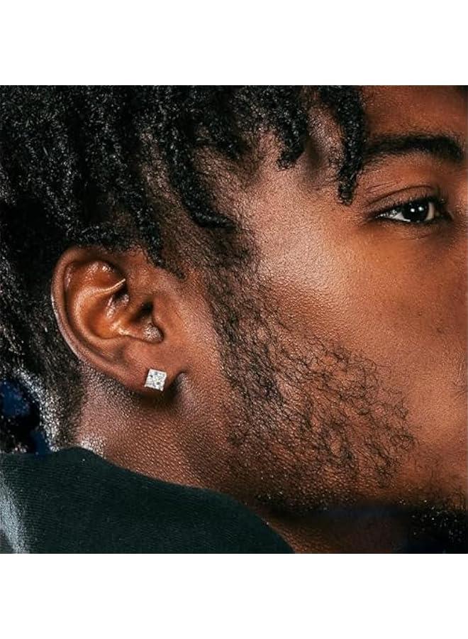 Arabest Sterling Silver Stud Earring for Men 6mm, 8mm Halo Stud Hypoallergenic Earrings 5A Cubic Zirconia Earrings CZ Studs Earrings for Girl Women - Image 3