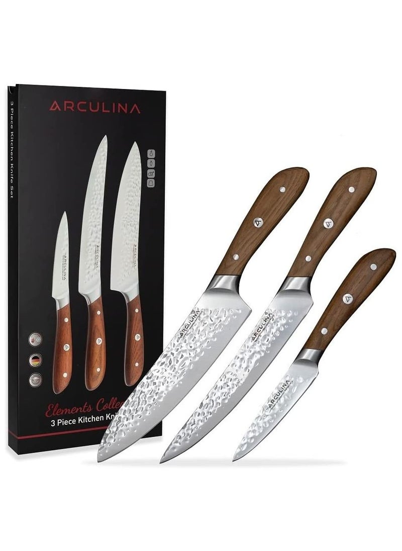 ARCULINA ARCULINA Chef, Carving  and Paring 3 pcs Knife Set - NATURAL ASHWOOD HANDLE  - Image 1