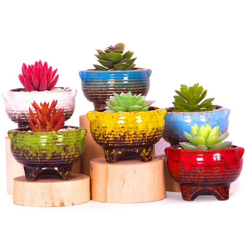 ARTKETTY Succulent Pots - 4 Inch Small Succulent Plant Pots with Drainage Tray Set of 6, Ceramic Pots for Indoor Plants Colorful Cactus Flower Pot for Garden Home Decor - Image 2
