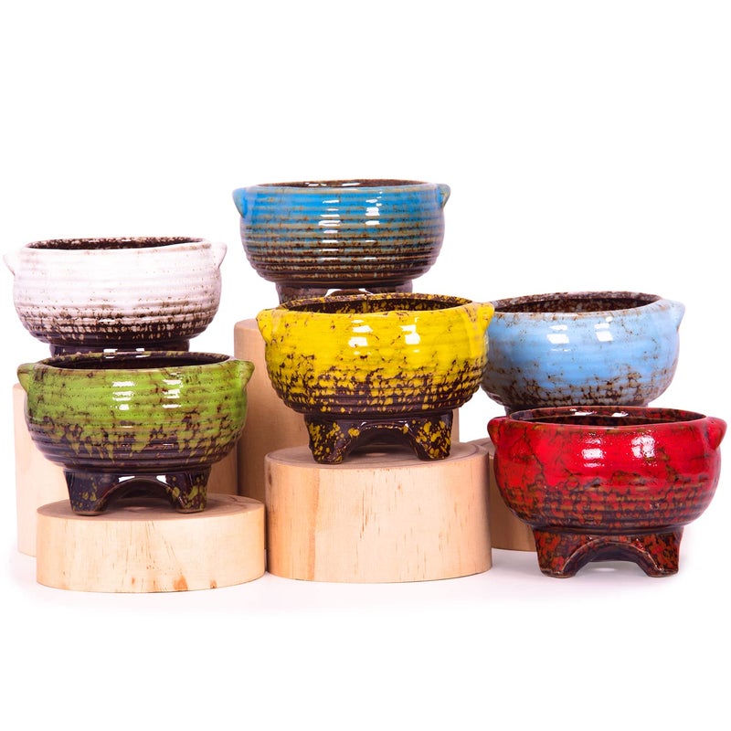 ARTKETTY Succulent Pots - 4 Inch Small Succulent Plant Pots with Drainage Tray Set of 6, Ceramic Pots for Indoor Plants Colorful Cactus Flower Pot for Garden Home Decor - Image 3