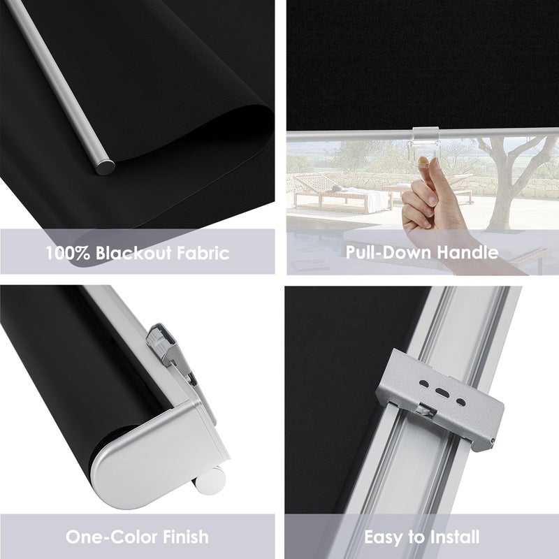 TOVALOR Cordless 100% Blackout Roller Shades for Windows,UV Protection Pull Down Shades,Room Darkening Door Blinds Thermal Insulated Fabric for Home Office and Bedroom(14" W x 72" H,Black) - Image 2