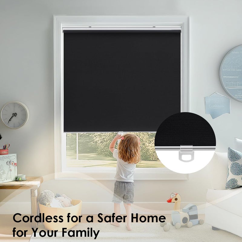 TOVALOR Cordless 100% Blackout Roller Shades for Windows,UV Protection Pull Down Shades,Room Darkening Door Blinds Thermal Insulated Fabric for Home Office and Bedroom(14" W x 72" H,Black) - Image 5