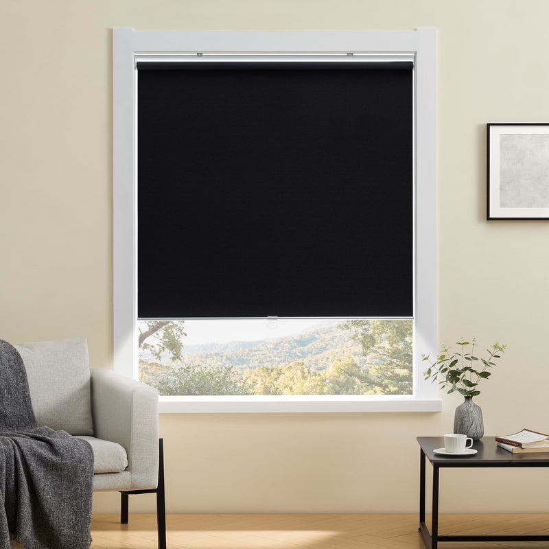TOVALOR Cordless 100% Blackout Roller Shades for Windows,UV Protection Pull Down Shades,Room Darkening Door Blinds Thermal Insulated Fabric for Home Office and Bedroom(14" W x 72" H,Black) - Image 3