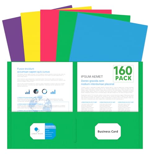 PANDRI Two Pocket Folders, PANDRI 160 Pack 2 Pocket Folders, Letter Size Paper File Folder for School Office Home Business, Assorted 5 Colors - Image 1