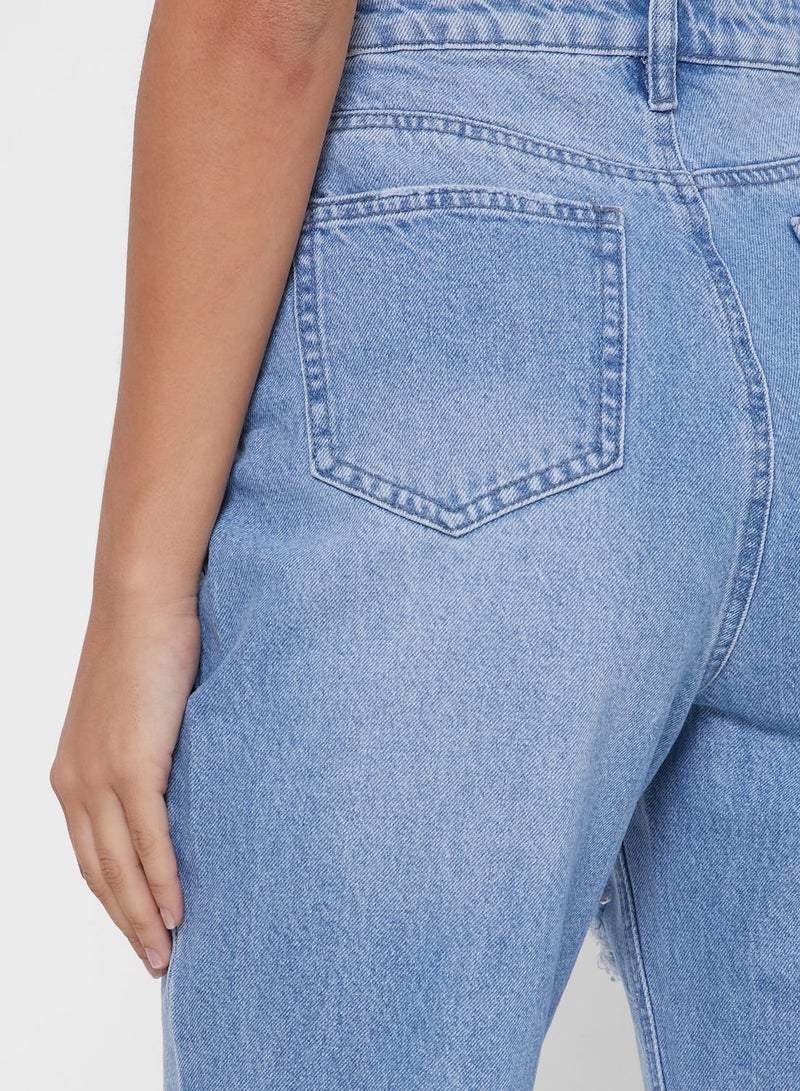 Missguided High Waisted Ripped Straight Jeans - Image 4