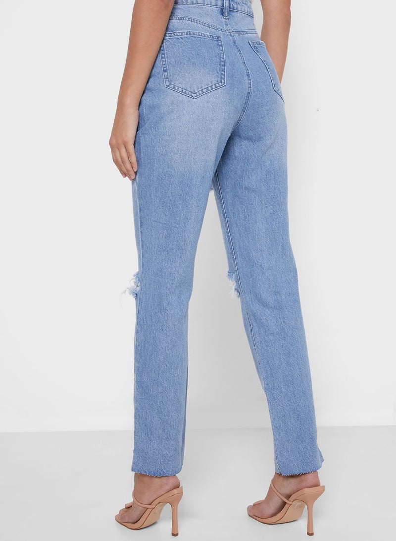 Missguided High Waisted Ripped Straight Jeans - Image 2