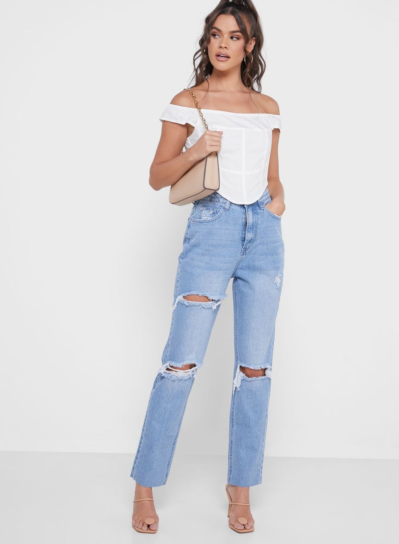 Missguided High Waisted Ripped Straight Jeans - Image 5