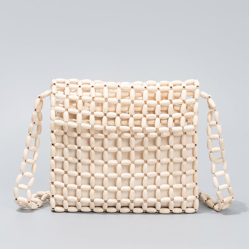 Handwoven Beaded Shoulder Bag for Women Ivory White