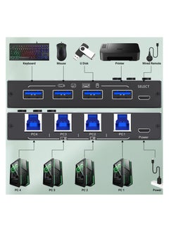 SYOSI USB 3.0 Switch 4 Computers, 4 Port USB Switch Selector for 4 Computer Share 4 USB Devices, Keyboard Mouse Switch with USB Cables, USB Switcher with Wired Remote and 4 Standard USB-B Cables  - Image 3