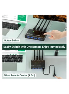 SYOSI USB 3.0 Switch 4 Computers, 4 Port USB Switch Selector for 4 Computer Share 4 USB Devices, Keyboard Mouse Switch with USB Cables, USB Switcher with Wired Remote and 4 Standard USB-B Cables  - Image 5