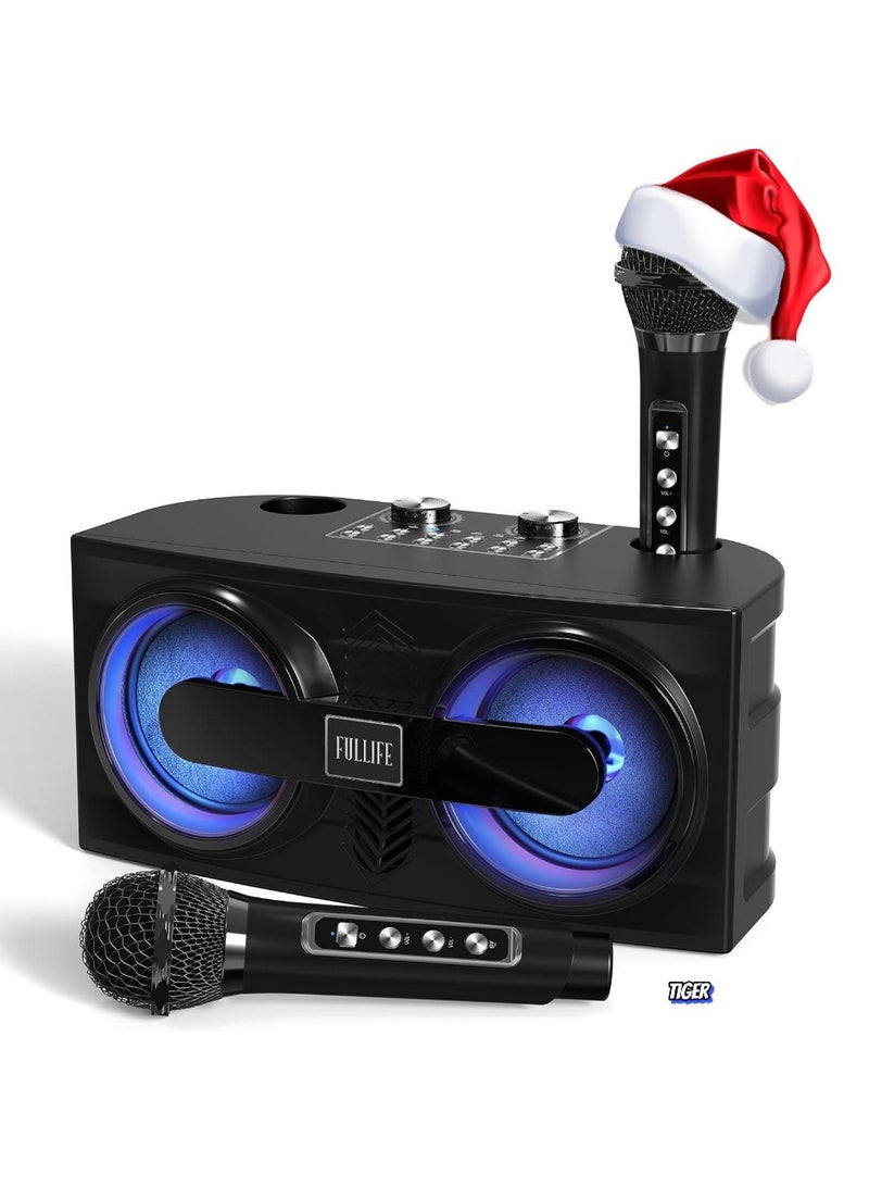 TIGER Karaoke Machine with 2 UHF Wireless Microphones for Adults/Kids – Portable Bluetooth PA Speaker System with LED Lights, Echo & Bass Adjustment, Vocal Cut for Home Parties, Weddings & Meetings – Perfect for Family Entertainment - Image 1