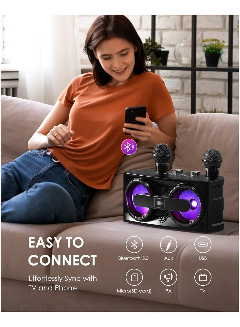 TIGER Karaoke Machine with 2 UHF Wireless Microphones for Adults/Kids – Portable Bluetooth PA Speaker System with LED Lights, Echo & Bass Adjustment, Vocal Cut for Home Parties, Weddings & Meetings – Perfect for Family Entertainment - Image 4