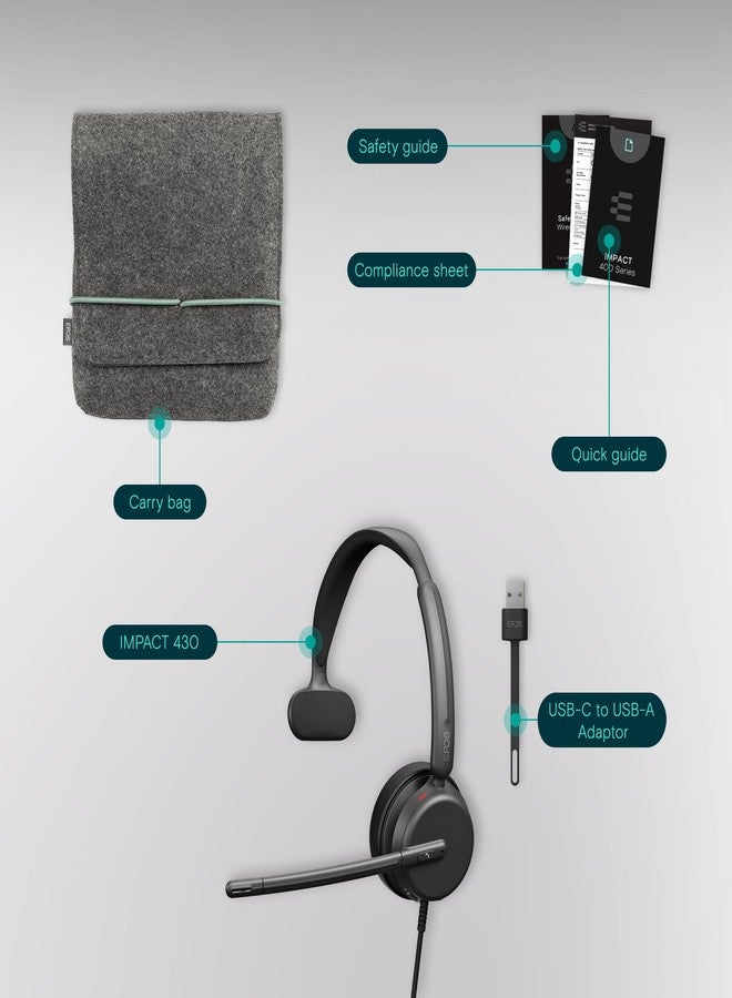 إبوس سماعة رأس EPOS Impact 430 أحادية الجانب توضع على الأذن مع ميكروفون مزدوج، فلترة الضوضاء، منفذ USB-C/USB-A، مناسبة للمكتب المنزلي، سهلة الاستخدام، تدعم التكبير، متوافقة مع أنظمة الاتصالات الموحدة. - Image 5