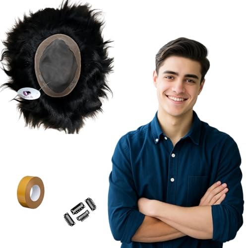 Glorious Hub 10x8 USA Super Mono 100% Silky and Soft Human Hair Patch for Men | Natural and Real Look Monofilament Toupee | Easy Fix Clips, Tape or Glue | Natural Black | - Image 1