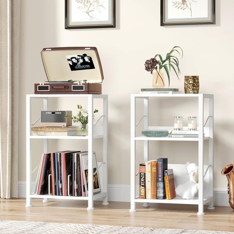 Hosfais - 3 Tier Record Player Stand, Retro Vinyl Record Storage Rack for Living Room and Bedroom (White) - Image 5