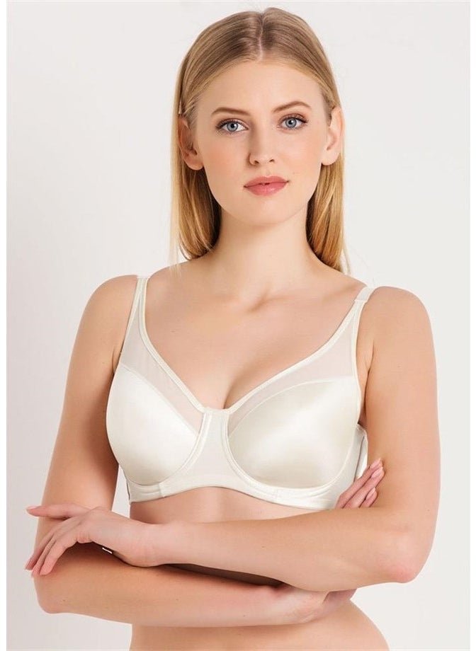 Magic Form 1783 Plain Fabric Plus Size Gathering Hollow Bra - Ecru  - Image 1