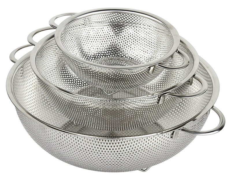 HÃ–LM HÖLM 3-Piece Stainless Steel Mesh Micro-Perforated Strainer Colander Set (1-Quart, 2.5-Quart and 4.5-Quart) - Image 1