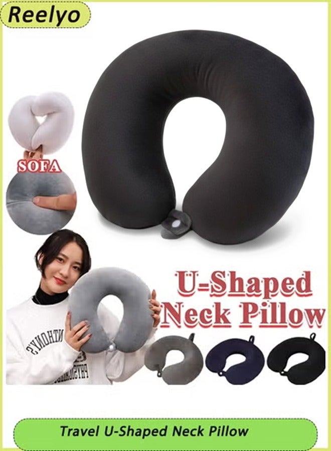 Reelyo Travel Neck Pillow - Lightweight Fleece Casing U-Shaped Stuffable Memory Foam Travel Pillow for Sleeping and Neck Support, Black - Image 1