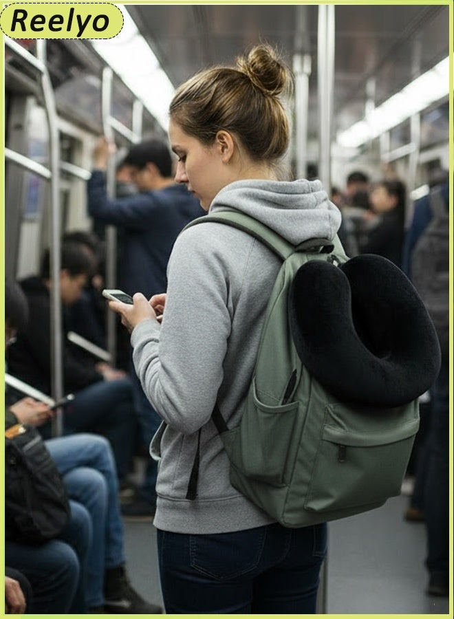 Reelyo Travel Neck Pillow - Lightweight Fleece Casing U-Shaped Stuffable Memory Foam Travel Pillow for Sleeping and Neck Support, Black - Image 5