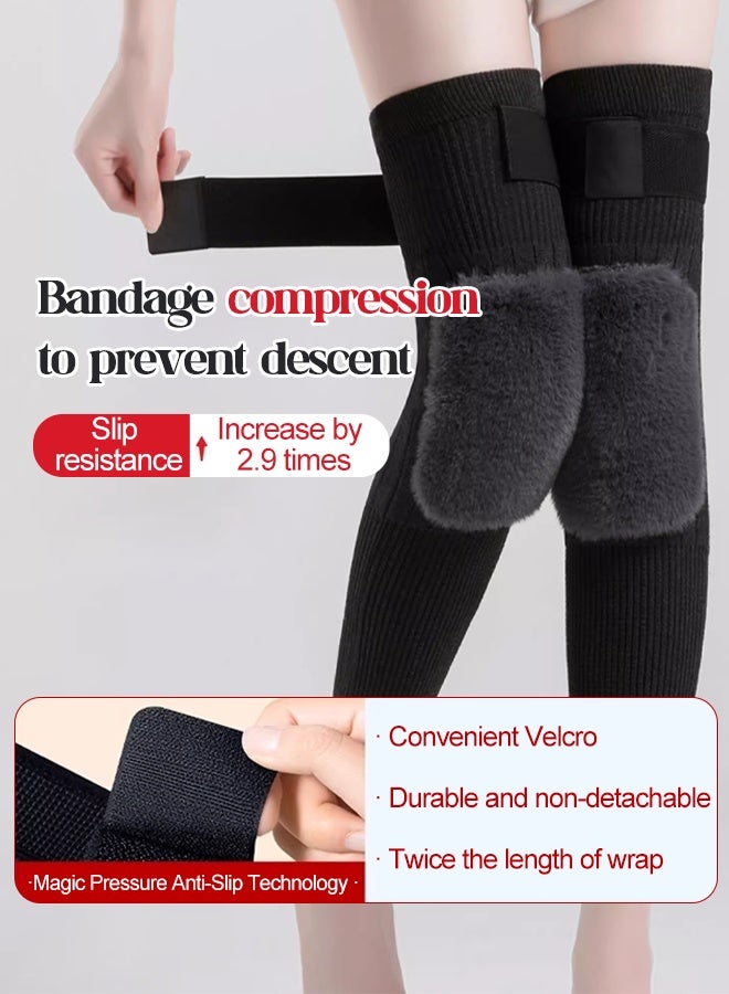 Extra-Thick Thermal Knee Warmers for Elderly & Arthritis - Winter Double-Layer Rabbit Fur Wool Knee Protector Brace Sleeve, Cold Weather Joint Pain Relief, Unisex Stretchy Non-Restrictive Support for Skiing Cycling (1 Pair) - Image 1