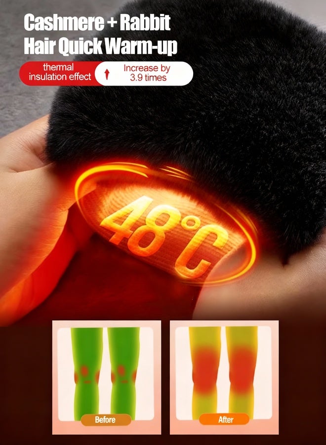 Extra-Thick Thermal Knee Warmers for Elderly & Arthritis - Winter Double-Layer Rabbit Fur Wool Knee Protector Brace Sleeve, Cold Weather Joint Pain Relief, Unisex Stretchy Non-Restrictive Support for Skiing Cycling (1 Pair) - Image 3