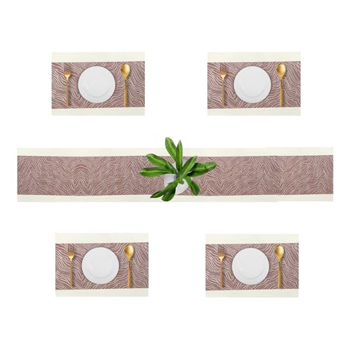 KitchEase Dining Table Placemats & Runner Set – Heat Resistant, Washable & Stain Resistant Woven Vinyl Mats | Table Runner & 4 Placemats Set for Stylish Dining (45x30 cm Placemats, 180x30 cm Runner) - Image 1