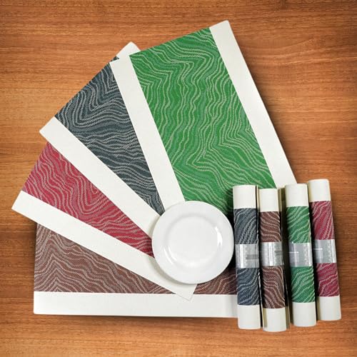 KitchEase Dining Table Placemats & Runner Set – Heat Resistant, Washable & Stain Resistant Woven Vinyl Mats | Table Runner & 4 Placemats Set for Stylish Dining (45x30 cm Placemats, 180x30 cm Runner) - Image 4