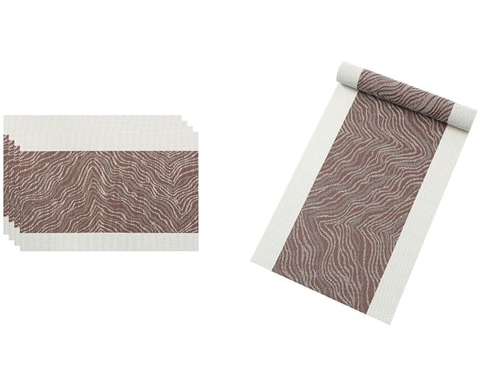 KitchEase Dining Table Placemats & Runner Set – Heat Resistant, Washable & Stain Resistant Woven Vinyl Mats | Table Runner & 4 Placemats Set for Stylish Dining (45x30 cm Placemats, 180x30 cm Runner) - Image 5