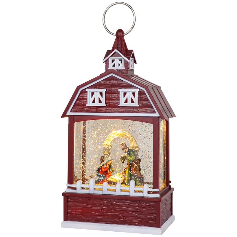 فانوس كرة الثلج الموسيقية من DRomance لعيد الميلاد مع مؤقت لمدة 6 ساعات يعمل بالطاقة USB ويعمل بالبطارية مع إضاءة وماء يغني كرة الثلج هدية للنساء والأطفال، مشهد الميلاد 5 × 31 × 111 بوصة