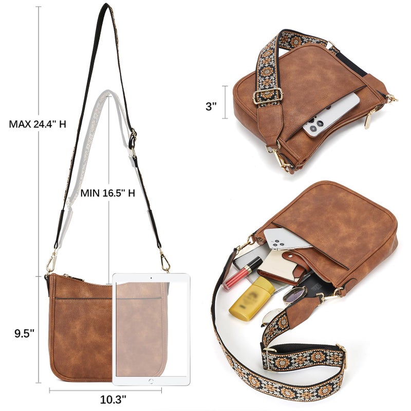 BOSTANTEN Crossbody Bags for Women Trendy Vegan Leather Hobo Purses Shoulder Handbags With Wide Shoulder Strap Brown - Image 3