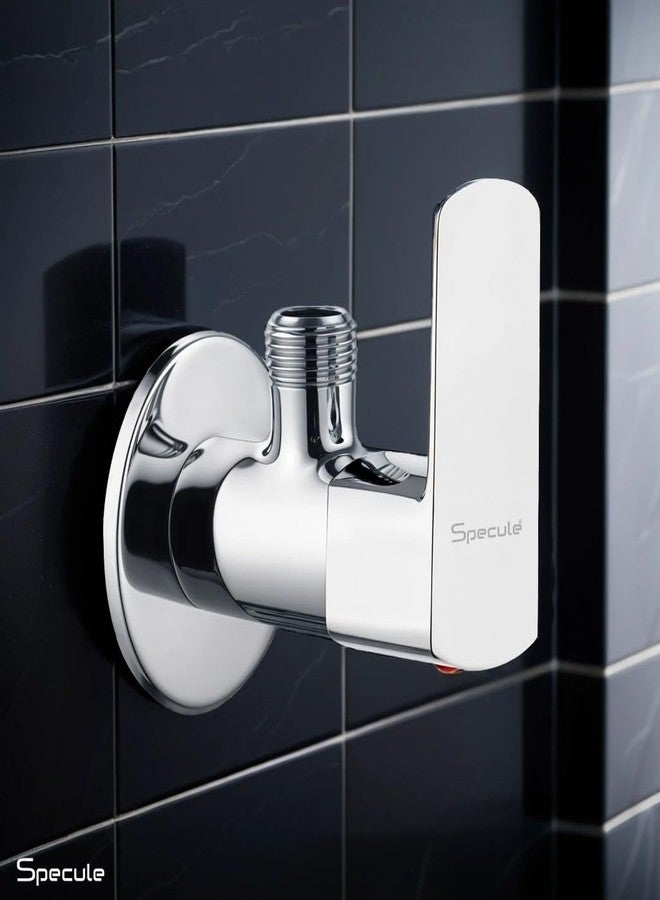 Specule Cube Brass Angle Valve for Bathroom & Kitchen | Brass Angle Cock with Flange Connection | Wall Mounted | Chrome Finish | Angle Cock for Bathroom (Pack Of 1) - Image 2
