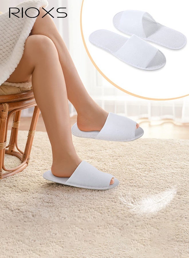 RIOXS 15 Pairs Disposable Guests Slippers, Universal Open Toe Spa Slippers, Bulk Unisex Hotel Slippers, Non-Slip Slippers for Men and Women, White Courtesy Slippers, Comfy Slide Slipper for Home/ Hotel/ Travel/ Wedding Party, Women's Men's Indoor Spa Salons Slippers, Unisex Flat Slip-ons - Image 1