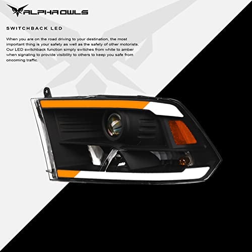 Alpha Owls 8722138 Projector Headlights With Switchback Sequential LED Light Bar & Startup Light - Black Amber Fits 2009-2018 Dodge Ram 1500 2500 3500/2019-2023 Classic Halogen Models - Image 4